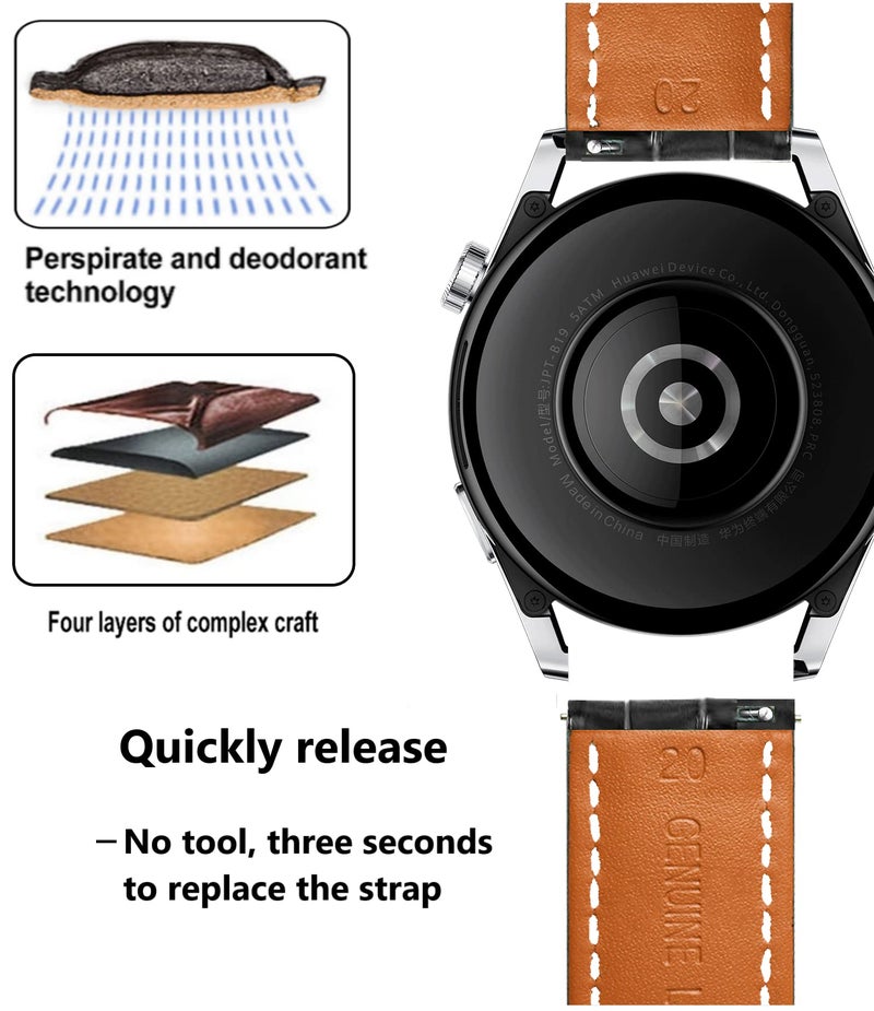 MORANO Moran Quick Release Leather Watch Bands Deployment Butterfly Buckle 18mm 20mm 22mm 24mm Blue Black Brown Calfskin Replacement Watch Strap for Men & Women - Image 4